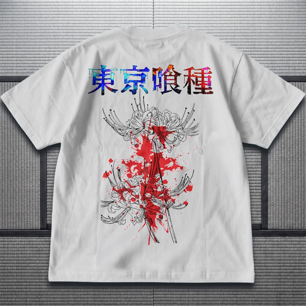 Akaame Studio™ - Red Spider Lily Graphic Tee - Dark Fantasy Ghoul Shirt