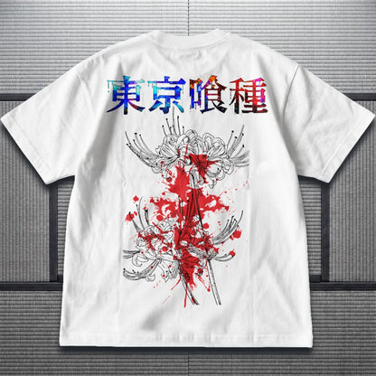 Akaame Studio™ - Red Spider Lily Graphic Tee - Dark Fantasy Ghoul Shirt